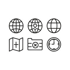 Web Icons Globe, Map, Folder, Clock - UI Design Elements