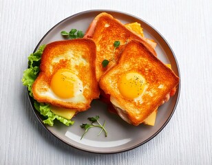  Croque Monsieur, top view, white background 
