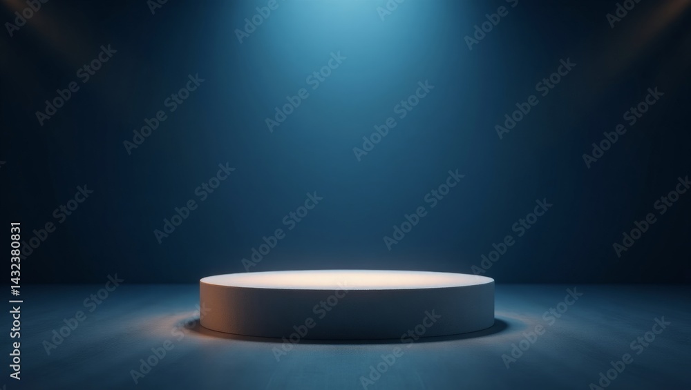 Poster illuminated stage for product display in a dark blue ambient setting