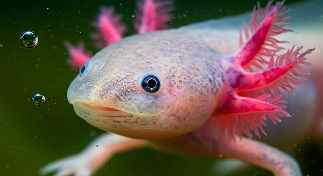 Close-up portrait of Axolotl, Ambystoma mexicanum, a neotenic salamander