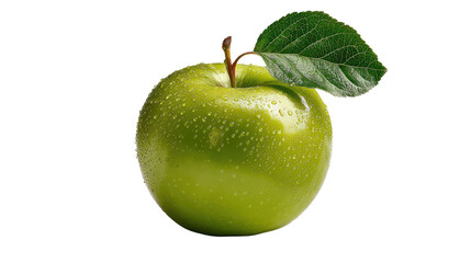 Green Apple Freshness: A single, vibrant green apple, adorned with a crisp leaf, represents the essence of nature's freshness and the promise of health