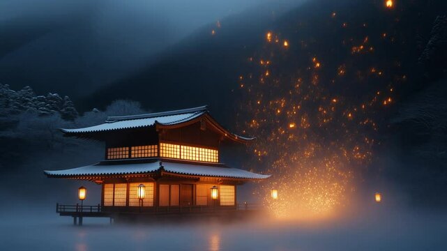 &ldquo;Looping Spirits of Foxfire at a Mountain Hot Spring Inn&rdquo;
「山間の温泉宿に舞う、光の狐火（ループ映像）」