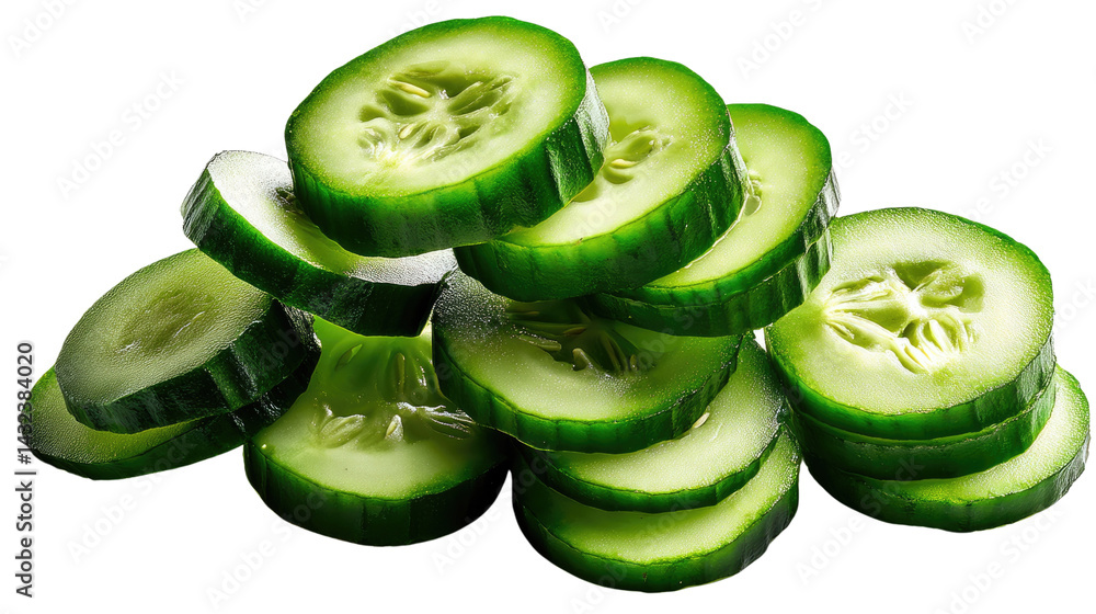 Poster fresh cucumber slices: a vibrant display of freshly sliced cucumbers, arranged to highlight their cr