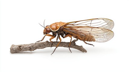 Detailed Macro Photograph of a Cicada on a Branch in Studio Light