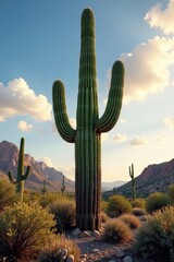Imposing saguaro cactus, arms reaching skyward, wildlife, southwest