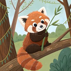 Cute Red Panda in Natural Forest