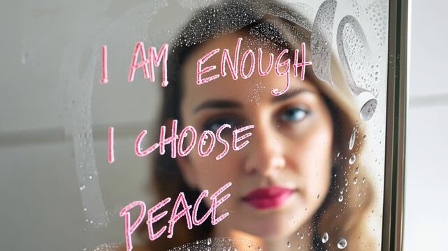 Steam Mirror Affirmations &mdash; &ldquo;I Am Enough&rdquo; and other in Lipstick