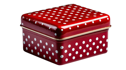 Red Polka Dot Gift Box: A vibrant red gift box with a classic polka dot pattern, a symbol of surprise, celebration, and special occasions.