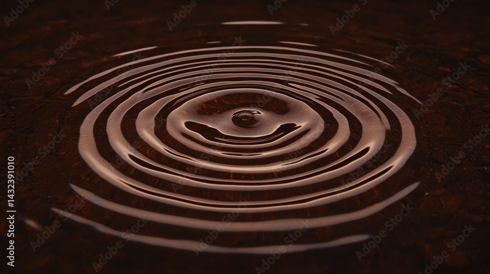 Poster a serene close-up of rippling water, capturing concentric circles formed by a droplet, creating a ca