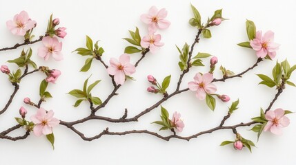 Delicate spring blossoms arranged on a white background.