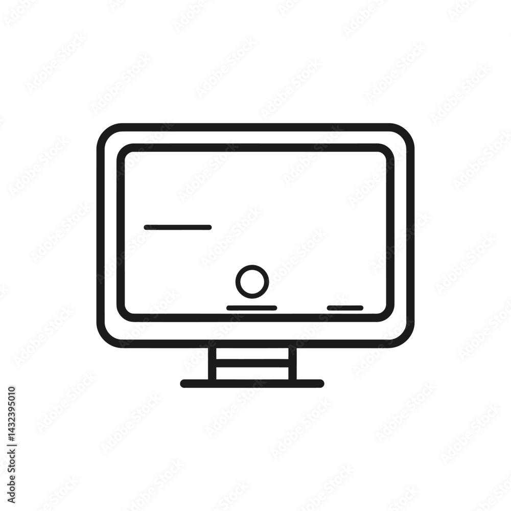 Poster simple line art monitor on stand with transparent background modern design