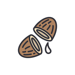 Coconut colored icons, minimalist vector illustration ,simple transparent graphic element .Isolated on white background