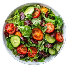 Fresh mixed salad in a bowl on transparent background. Top view.