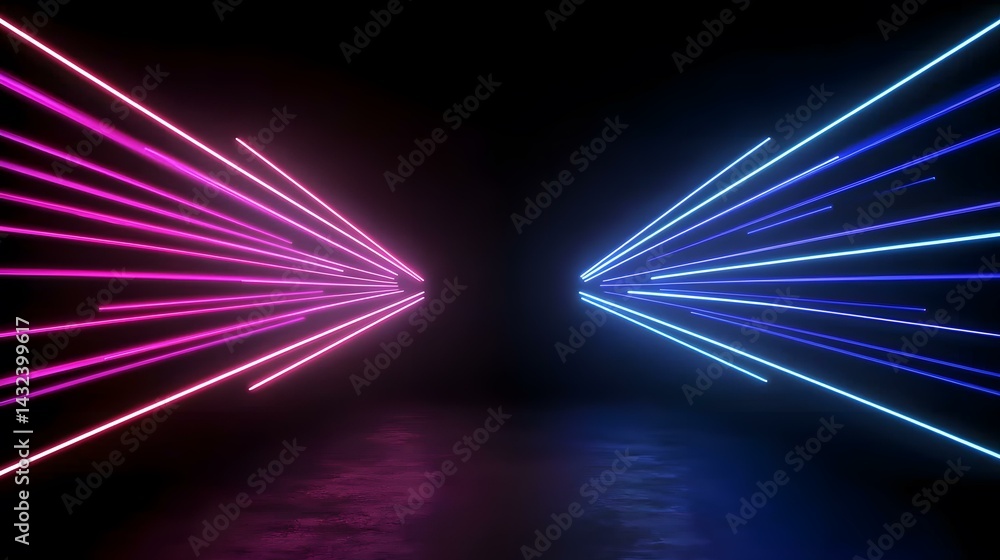 Aufkleber the image contains pink and blue neon lines emanating from a central point, creating a symmetrical, 