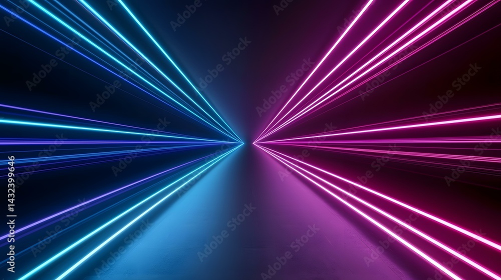 Poster the image contains vibrant blue and pink neon lines converging at a vanishing point, creating a futu