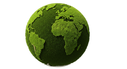 Earth Globe Covered in Grass Isolated on Transparent Background