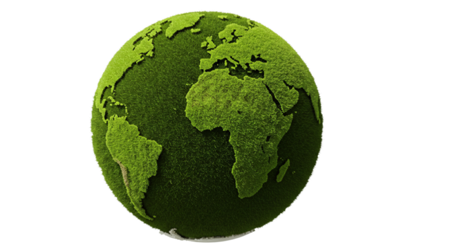 Earth Globe Covered in Grass Isolated on Transparent Background