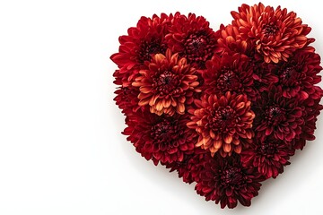 Red Flowers forming Heart Shape on White Background for Mother's Day, Valentine's Day or love theme