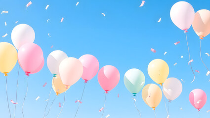 Pastel Balloons Floating in a Blue Sky Festive Celebration Illustration