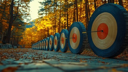 Autumn Archery Targets in a Forest