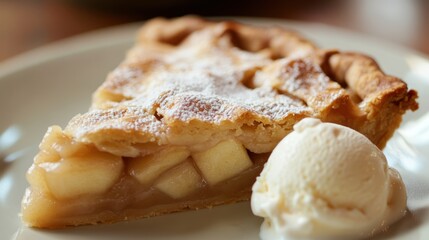 Captivating delight: A slice of apple pie and a scoop of vanilla ice cream perfection