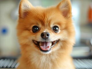 Happy Pomeranian Dog Portrait Closeup