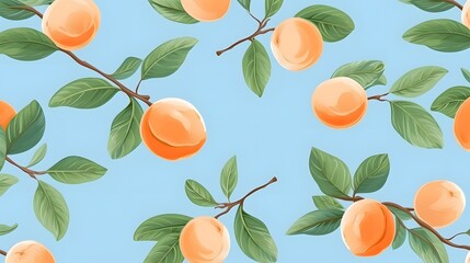 Fresh Apricots and Green Leaves Seamless Pattern for Design Projects