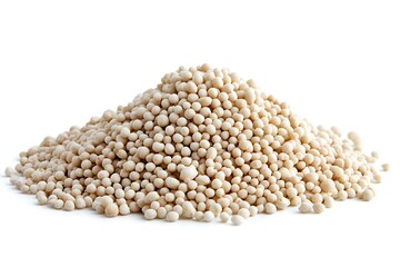 Pile of White Round Granules Isolated on White Background in Studio Shot, CloseUp