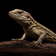Obraz premium Portrait of a Desert Lizard in Stunning Detail on a Weathered Branch