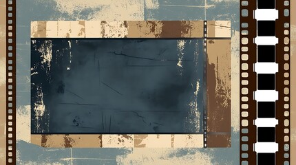 An antique film reel frame featuring a blank space in the middle, surrounded by weathered filmstrip edges, ideal for creating retro, vintage-themed designs or showcasing classic film imagery.


