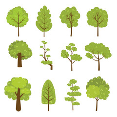 Fototapeta premium Assorted cartoon trees display springtime colors