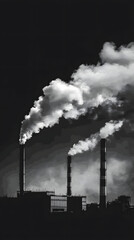 Factory Smokestacks Emit Pollution Clouds