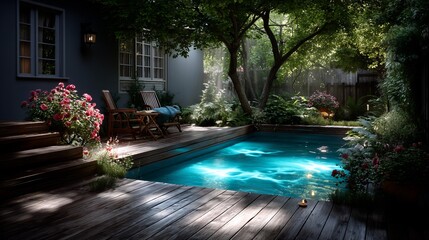 Backyard Pool with Lush Garden
