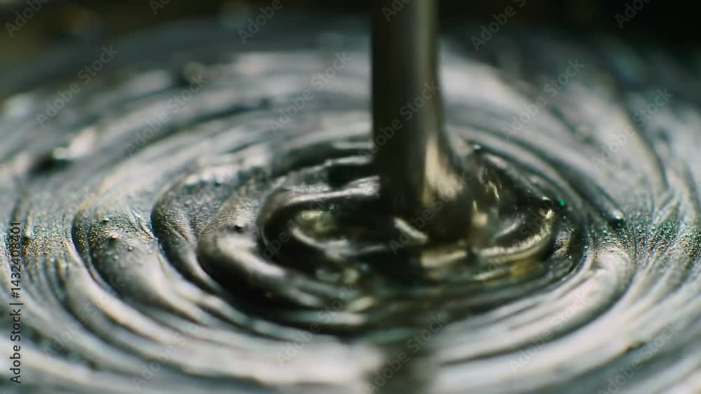 Poster abstract close-up of a swirling metallic substance creating intricate patterns in a liquid state, hi