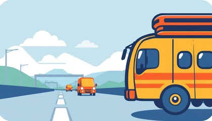 Scenic Highway Trip.  Cars on Road