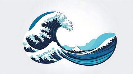 Ocean wave-themed logo, calming blues, modern icon, white background
