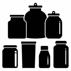 Different glass jar icon vector set on white background.