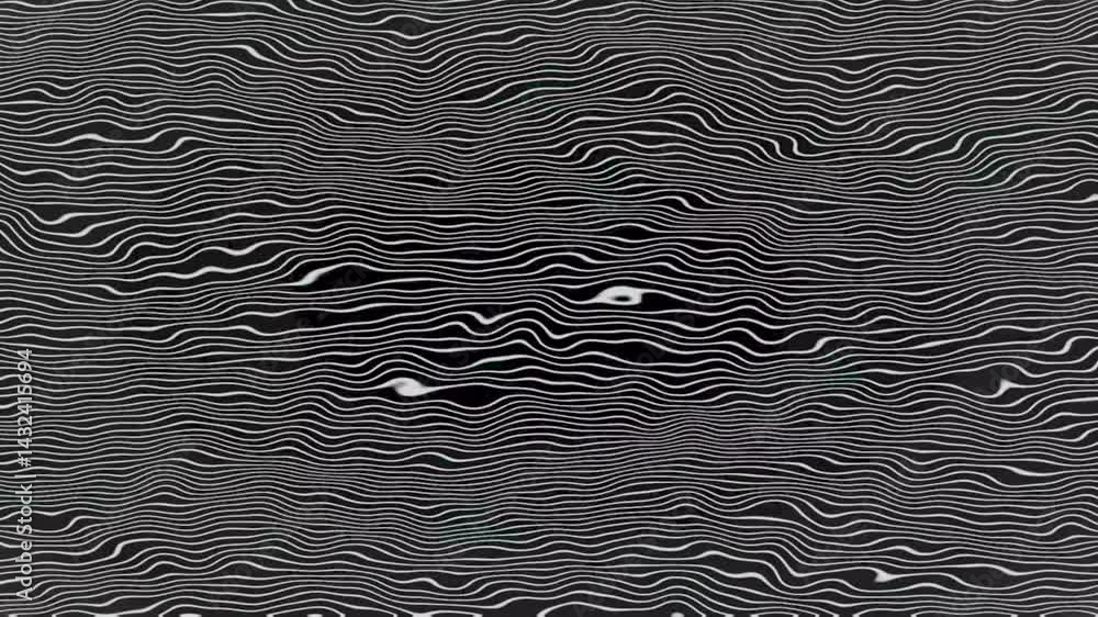 Poster wavy distorted lines with glitches and jitter effect on screen