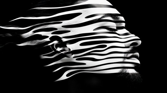 Abstract Zebra Stripes Portrait: A Monochrome Masterpiece of Artistic Expression