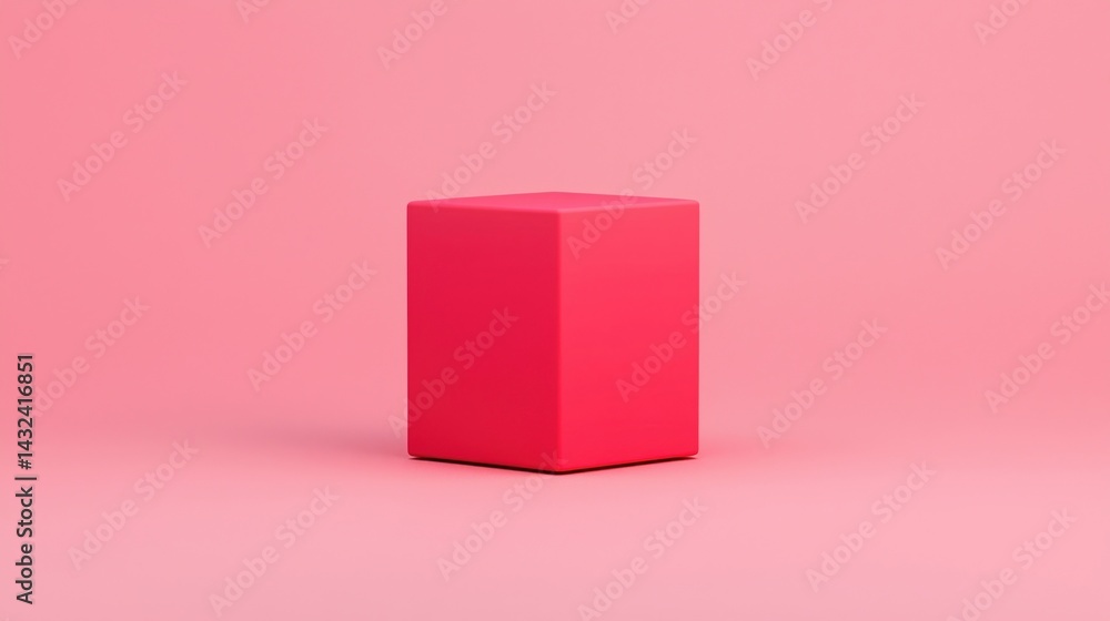 Aufkleber a minimalist red cube stands against a soft pink background, creating a striking and modern visual c