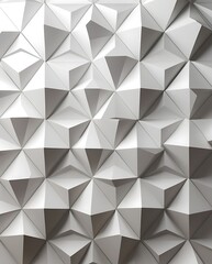 A modern, abstract white geometric wall with intricate, faceted patterns that create a sense of depth and dimension. This textured surface is perfect for contemporary design and interior decor.

