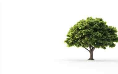 Obraz premium vibrant green tree stands alone against minimalistic white background, symbolizing tranquility and nature beauty. This serene image evokes sense of peace and simplicity