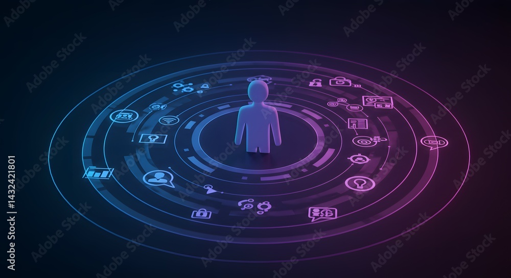Poster connecting global network digital human at the center of a futuristic communication and data ecosyst