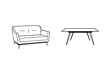 Line Art Furniture Set Sofa And Table Illustration Minimalist Design