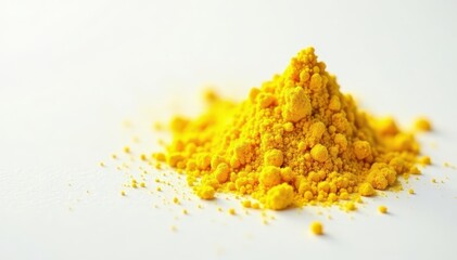 Fine yellow powder, citrus zest texture, white background, yellow, organic