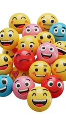 3D Emojis, Smiley Faces, Happy Emoticons: Colorful 3D Rendering of Emoji Balls