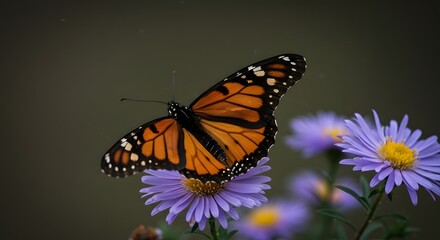 Naklejka premium Monarch Butterfly on Purple Flower