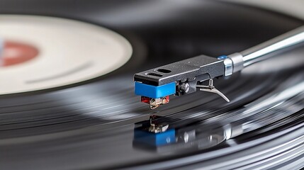 Vinyl Record Player Close-up:  A Detailed Image of a Turntable Needle on a Spinning Record