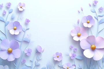 Pastel paper flowers, delicate arrangement, light blue background, for greeting card design or social media