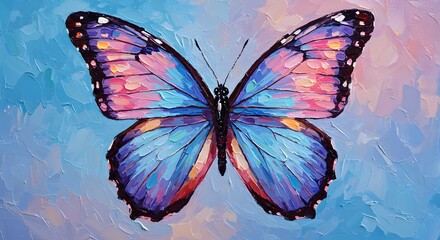 Butterfly Painting with Blue and Pink Colors